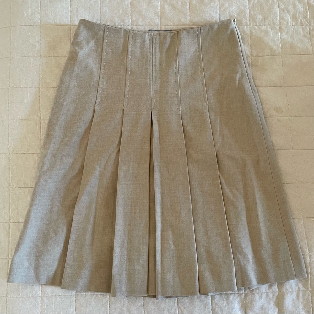 Tan Pleated Knee Length Skirt by Peserico